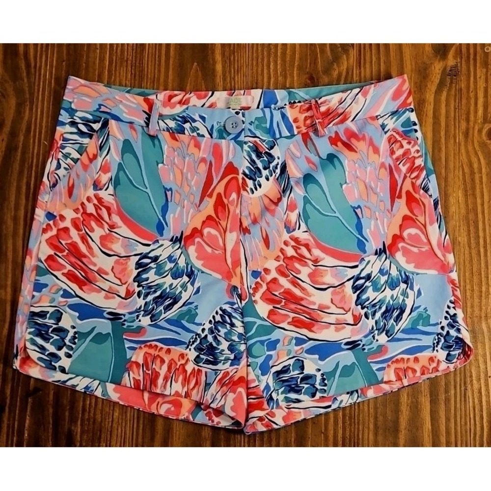 Vibrant Tropical Silky Knit Shorts Women Sz 14 Rounded Hem Flat Front #610